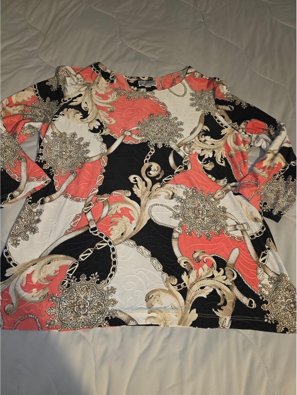 Women Top Jm Collection Size Medium. Pink And Black paisley blouse
